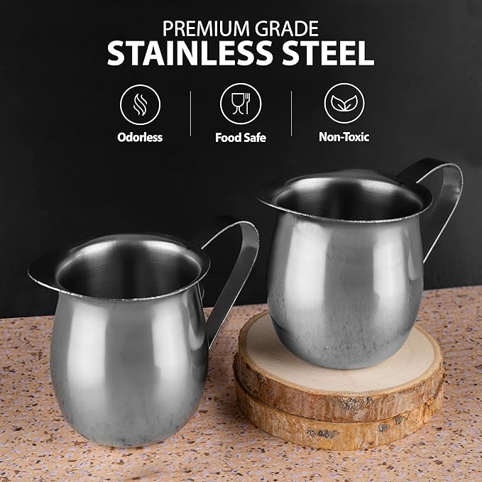 EHOMEA2Z Stainless Steel Bell Creamer Espresso Shot Frothing Pitcher Cup Latte Art (2, 8 Oz)