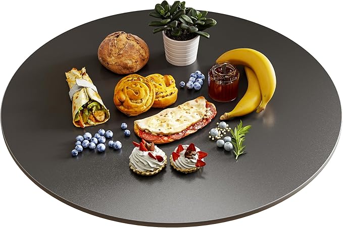 Lazy Susan Turntable 23.6 Inch - 360° Silent Rotating Anti-Slip Serving Tray, Heavy Duty Centerpiece for Kitchen, Dining & Coffee Table - Black Modern Design with Non-Slip Base