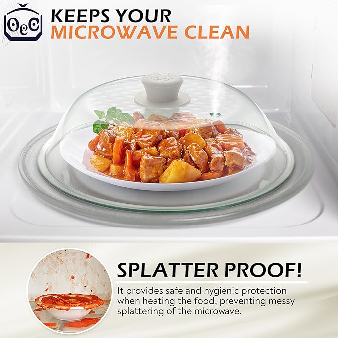 OEC Lighter Weight Tempered Glass Microwave Splatter Cover - 12.7 inch - Heat-Resistant & Impact-Resistant, Reinforced Glass Lid with Vent, Silicone Knob, Dishwasher Safe, 100% Food Grade - BPA Free