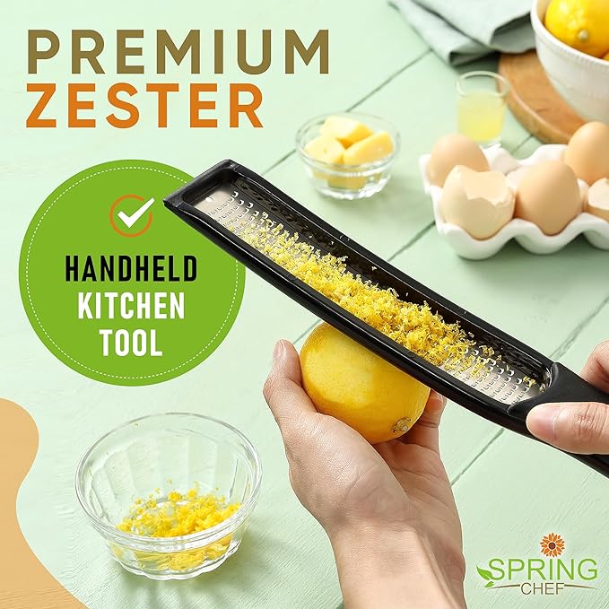 Spring Chef Swivel Vegetable Y Peeler with Sharp Stainless Steel Blades, Set of 2 & Premium Lemon Zester (Fine Grater) with Handle - 3 Product Bundle - Black