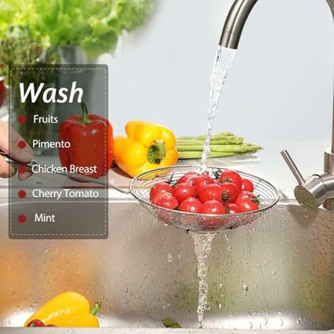 Handheld Kitchen Wire Strainer for Frying, Oil, Tea and Soup – Basket Style Skimmer Spoon