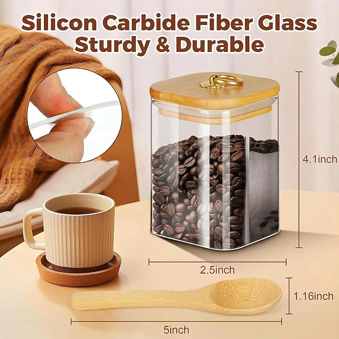 Glass Jars with Bamboo Lids and Spoons, 16 oz Glass Storage Containers with Lids for Dry Food Storage Sugar, Coffee, Nuts, Cookie, Candy, Tea, Airtight Kitchen Canisters Spice Jars