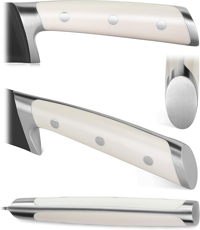 Cangshan S+ Series 1022100 German Steel Forged 2-Piece Titanium Coated Santoku Starter Knife Set with Sheaths, Vanilla White