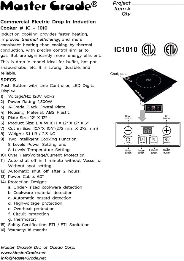 Portable Induction Cooktop, Hot Plate Electric, Single Burner, 10 Levels Power, 120V, 1300W, ETL Sanitation