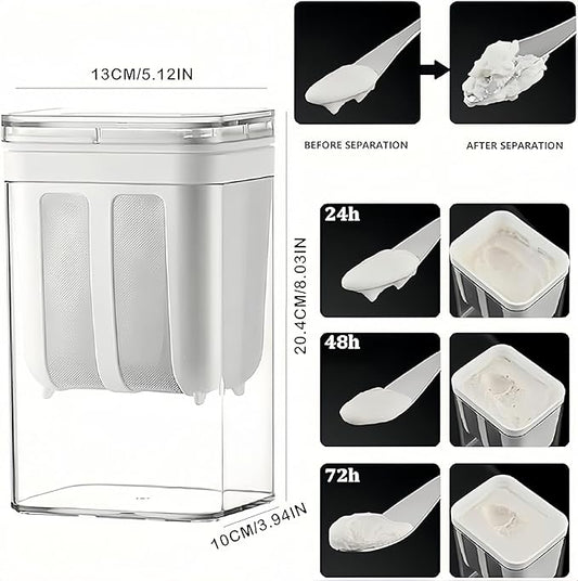 Greek Yogurt Strainer Separator larger capacity 【1.9 quarts】- Yogurt Filter for Whey Separation, Suitable for Juice & Yogurt Milk, Kefir, Tofu, Cheese (White)，BPA Free. (1.9Quarts*2-White)
