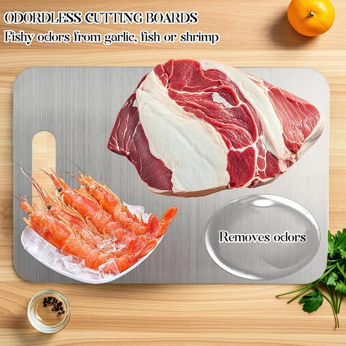 Titanium Cutting Boards for Kitchen 304 Stainless Steel Cutting Board，Metal Chopping Boards Perfect for Various Cooking Tasks Double-Sided Use（15x11in）