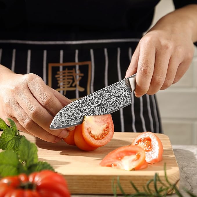 zayiko Black Edition Small Santoku Knife – 5.1-Inch Blade Damascus Kitchen Knife | 67-Layer VG10 Core Steel | Ergonomic Pakkawood Handle | Premium Knife for Vegetables, Meat & Fruit | Gift Box