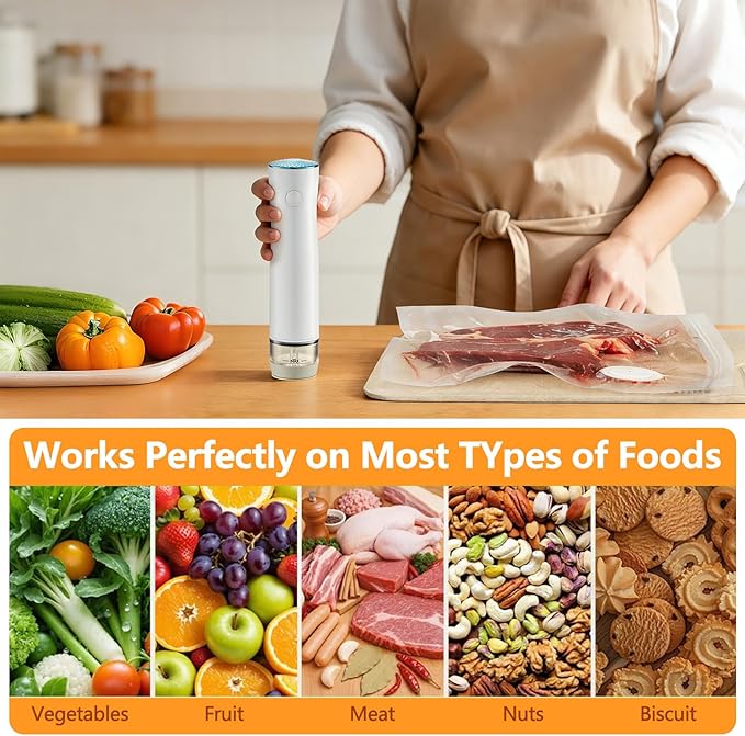 Portable Handheld Vacuum Sealer for Food with 20 Reusable Vacuum Bags+ 4 Mason Jars Lids),Powerful Vacuum Sealer Machine with Visible Tank, Seal Meal Saver, Portable Food Sealer