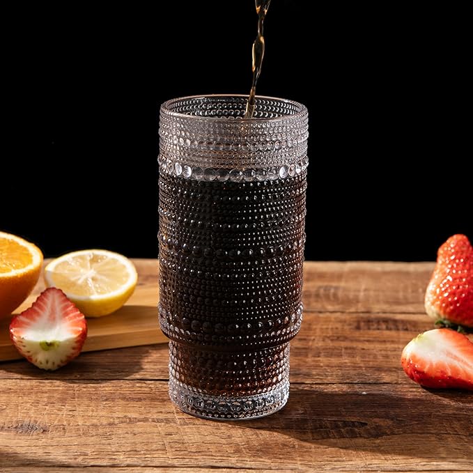 Drinking Glasses with Bamboo Lids and Glass Straw 2pcs Set,16oz Glass Tumbler Cups,Water Glasses,Iced Coffee Glasses,iced Tea Glasses,Beer Glasses,Ideal for Whiskey,1 Brushes