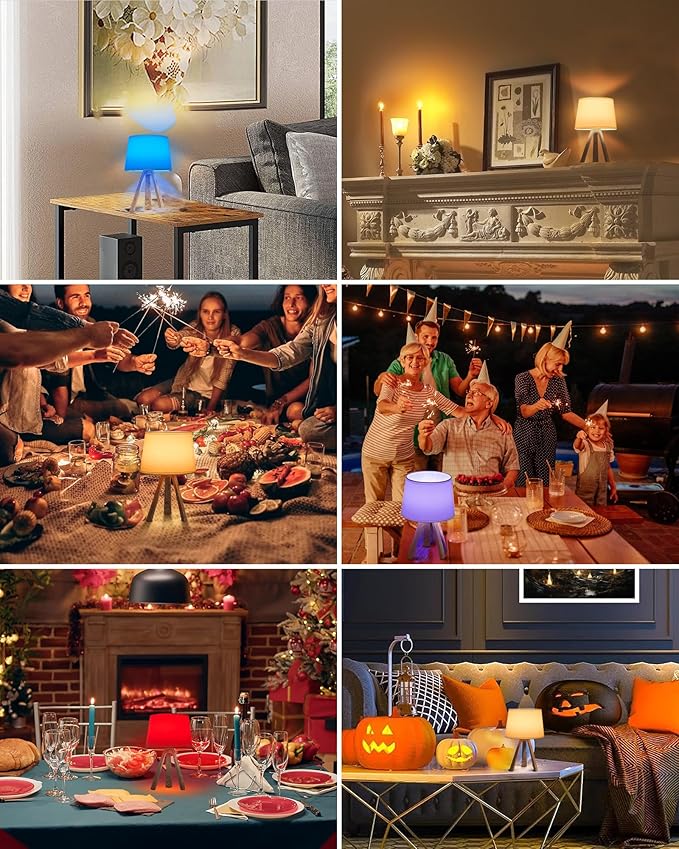 UMEXUS Cordless Table Lamp, Rechargeable Battery Powered, Timer & Dimmer & Remote Control & Color-Changing, Fabric White Shade, Small Tripod Lighting Patio Bedroom Living Room Home Office