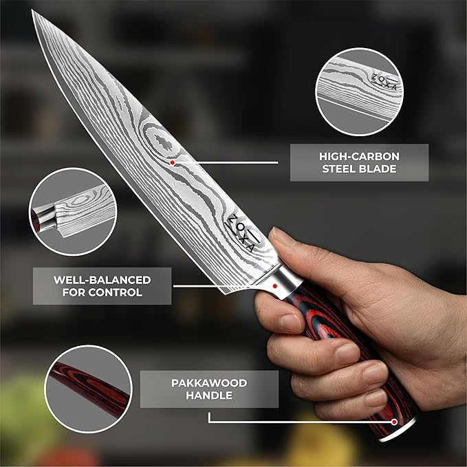 Kitchen Knife Set Professional Chef Knives, 8-Piece Stainless Steel Knife Set with Santoku, Nakiri, Bread, Paring, Boning Knives & Pakkawood Handle