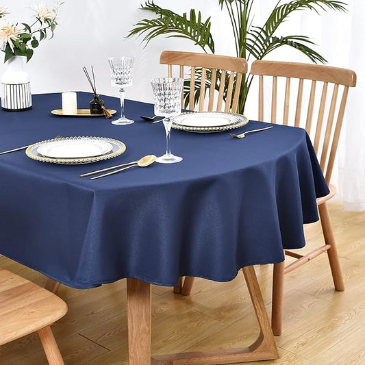 Wolkemer Oval Tablecloth 60 x 84 Inch Washable Fabric Table Cloth Solid Navy Blue Table Cover for Dining Wedding Party Banquet Tabletop Decoration