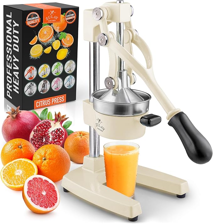 Zulay Kitchen Cast Iron Juicer - Easy-to-Clean Heavy-Duty Manual Juicer, Professional Citrus Juicer - Stainless Steel Lemon Squeezer - Manual Citrus Press & Orange Squeezer - Orange Juicer (Cream)