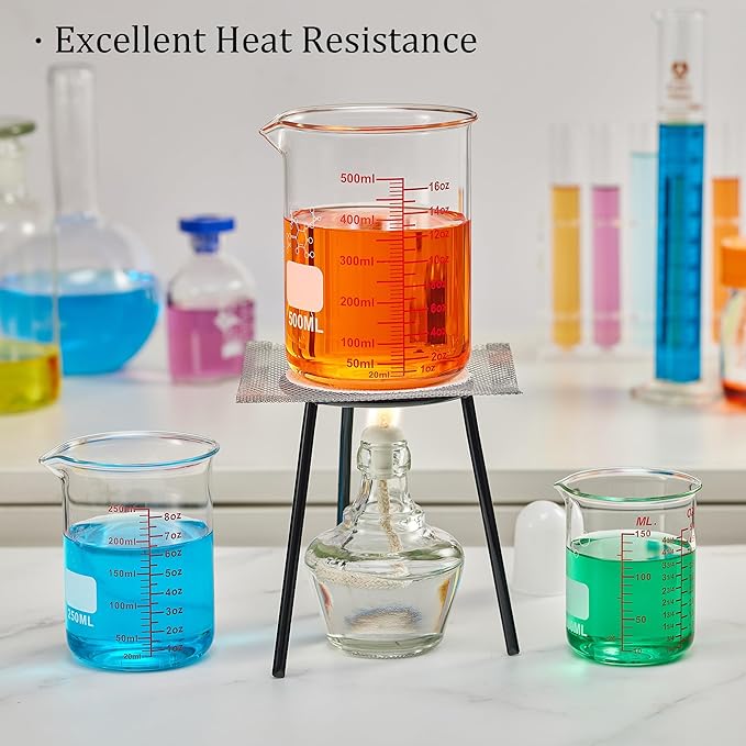 High Borosilicate Glass Measuring Cup Set-V-Shaped Spout，Includes 250ml(8OZ), 500ml(16OZ), and 1000ml(32OZ) Glass Measuring Beaker, Easy to Read