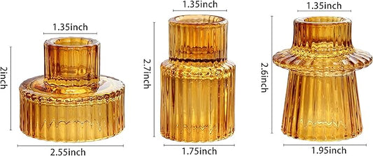 Vixdonos Taper Glass Candlestick Holders Tealight Candle Holders for Table Centerpieces, Wedding Decor and Dinner Party (3 Pcs, Amber)
