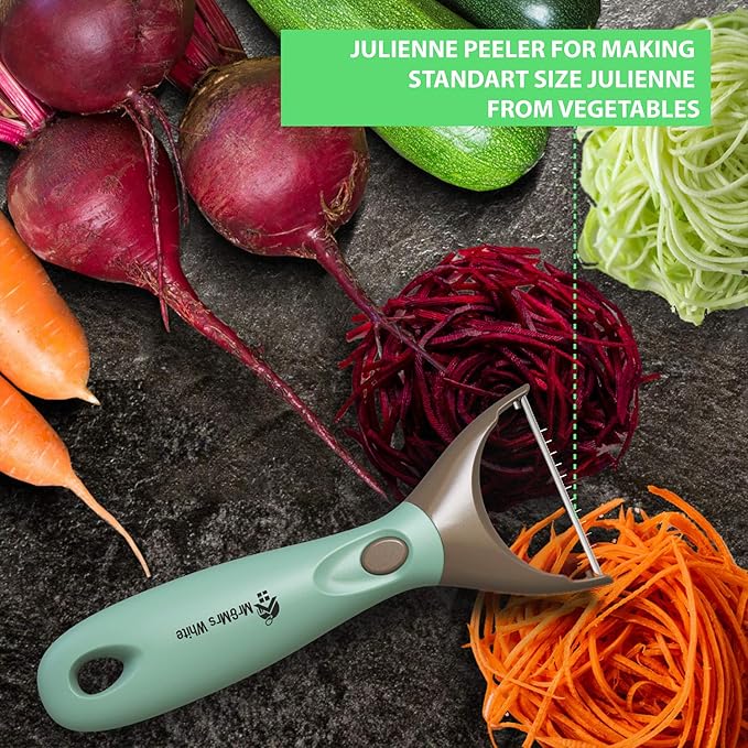 Premium 3-in-1 Vegetable Peeler Set - Sharp Stainless Steel Blades with Interchangeable Handle, Straight, Julienne & Wide Peelers – Space-Saving,Multifunctional Design for Effortless Kitchen Prep