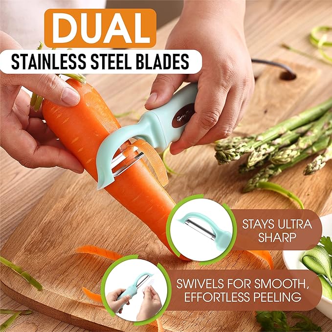 Spring Chef Stainless Steel Premium Swivel Peeler & Handheld Zester/Fine Grater - 2 Product Bundle - Mint