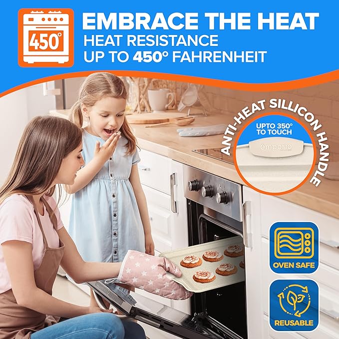 Emporio Kitchen Baking Pan Set - Nonstick Coating, Carbon Steel Bakeware Set with White Silicone Handle, PFOA, PFOS, PTFE Free, Recipe Booklet Included, Oven Safe Tray (Up To 450° F), Set of 6 - White