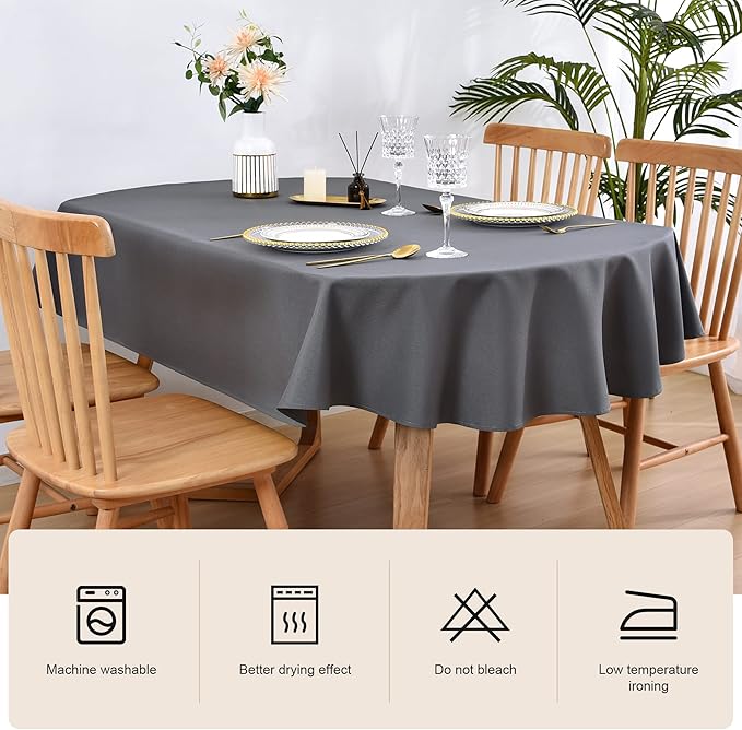 Wolkemer Oval Tablecloth 60 x 84 Inch Washable Fabric Table Cloth Solid Grey Table Cover for Dining Wedding Party Banquet Tabletop Decoration