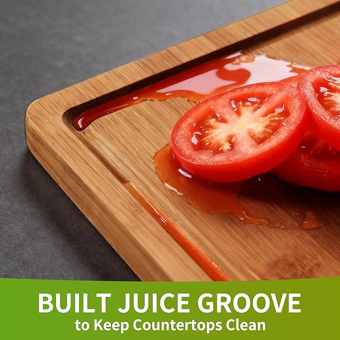 Carbonized Bamboo Cutting Board, Wood Cutting Boards for Kitchen with Juice Grooves, Reversible Charcuterie & Chopping Boards for Meat, Vegetables and Fruits Ideal Housewarming Gifts