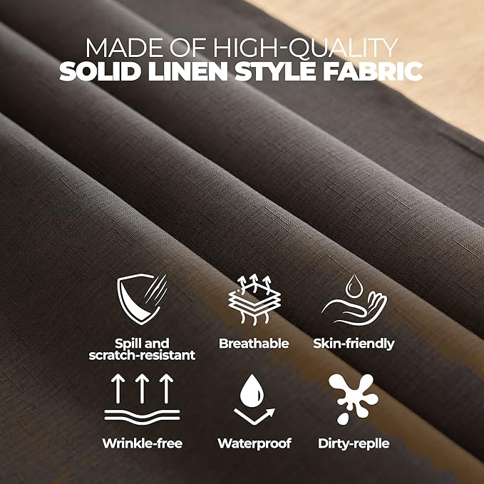 Waterproof Linen Texture Table Cloth for Round Dining Table, Decorative Fabric Anti-Scratch Table Cover for Indoor Outdoor Party Dining & Kitchen Table (70 Inch, Round (4-6 Seats), Black)