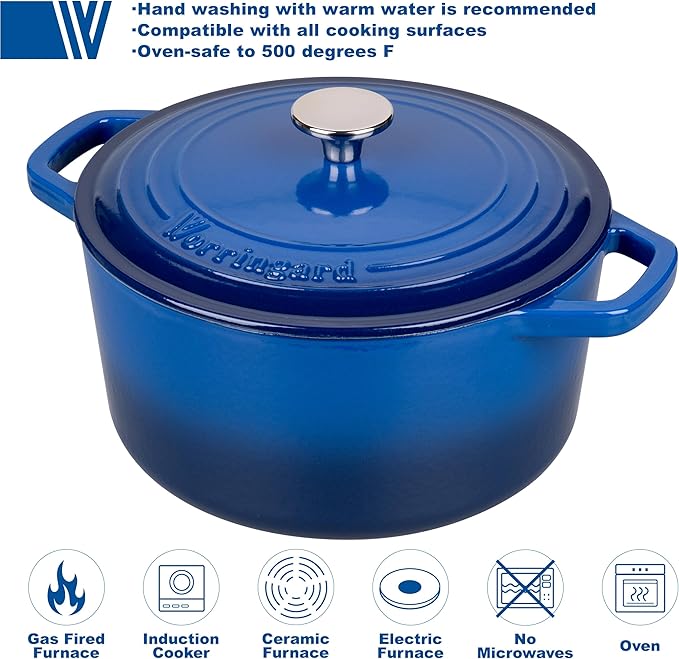 VORRINGARD Enameled Cast Iron Dutch Oven Pot with Lid, for Bread Baking, Round Bread Oven- include Sourdough Bread Baking Supplies Set, 4.5QT, Blue