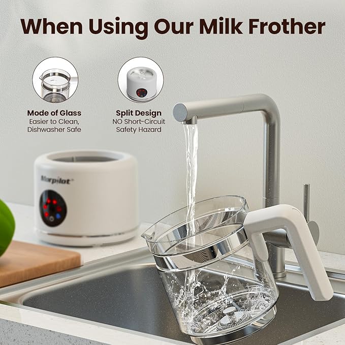 Large Electric Milk Frother and Steamer, 16.9oz/500ml Milk Steamer and Frother for Latte or Hot Chocolate, Dishwasher Safe, 6 Functions, Enjoy Perfect Milk Froth in 2 Min (White-Glass)
