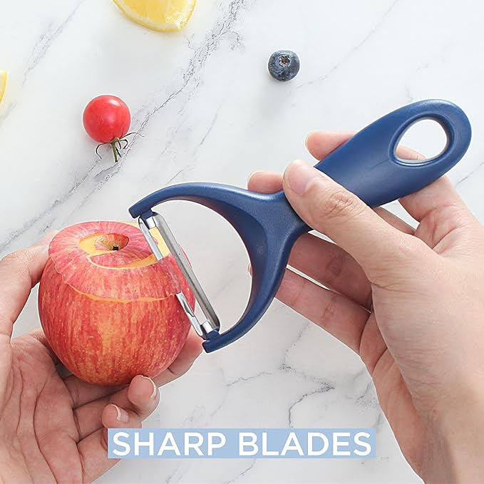 Social Chef 2-Piece Vegetable Peeler Set- Set of 2 Stainless Steel Blade Vegetable Peelers Set - Y Peeler and Swivel Peeler for Peeling Potatoes, Vegetables and Fruits (Navy)