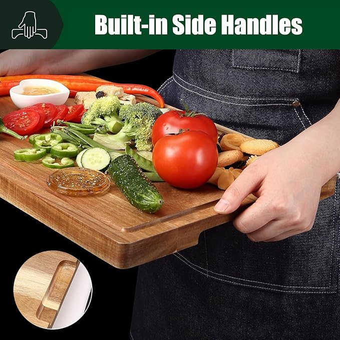 DYTesa Cutting Board, 18 Inch Large Acacia Wood Cutting Board 1" Thick, Durable Wood Cutting Boards for Kitchen with Deep Juice Grooves & Built-in Handles, Easy to Clean