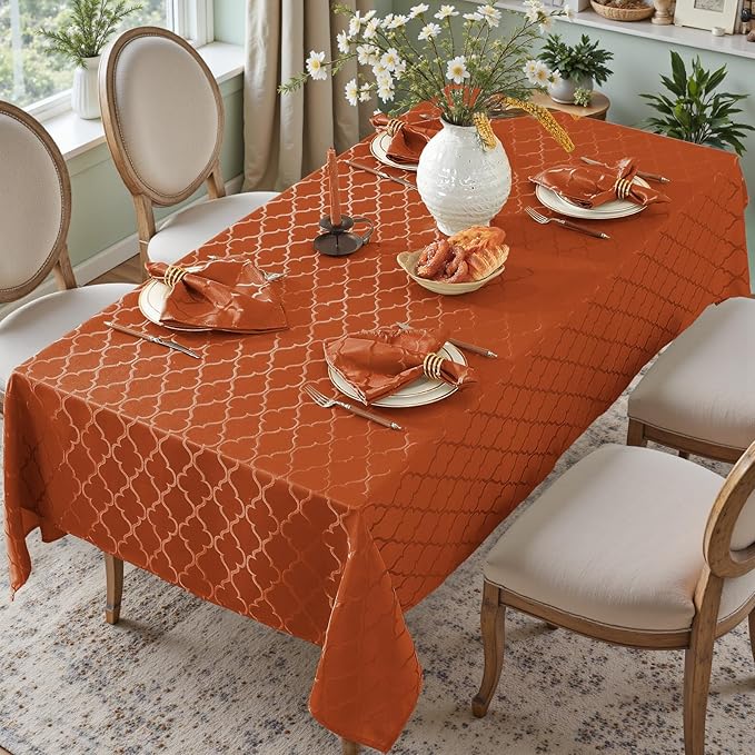 Larponder Tablecloth Rectangle, Jacquard Polyester Table Cloth, Washable & Spill Proof Table Cover for Spring Kitchen Dining Party Picnic (Rectangle, 52" x 70", Brick Red)