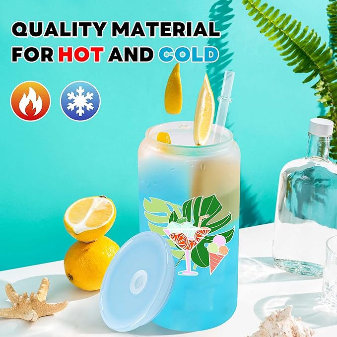 Joyclub 12 Pack Sublimation Blanks Bulk Frosted Glass Cups with Acrylic Lids16 OZ Borosilicate Can Glass Tumblers Wholesale for Beer Juice Soda Iced Coffee DIY Gifts