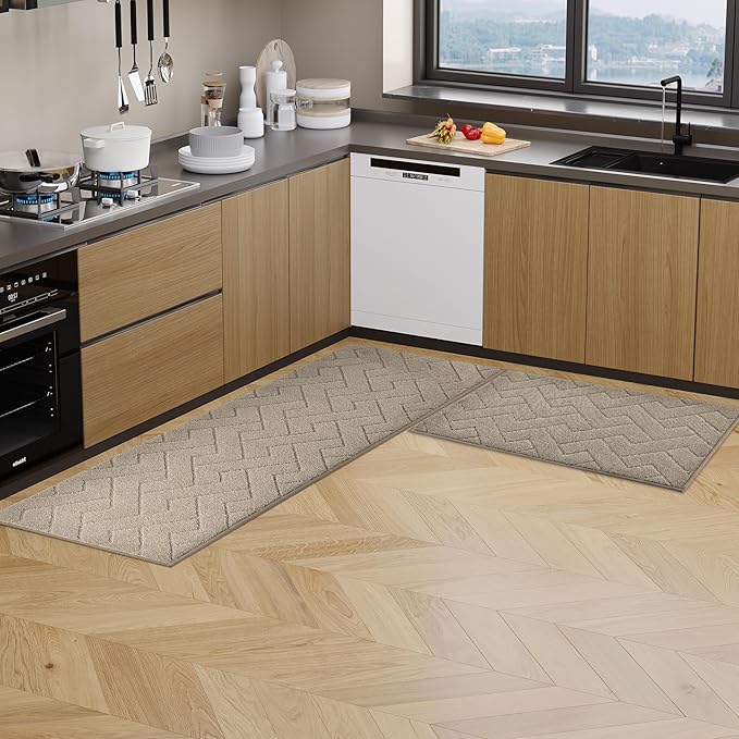 Machine Washable Kitchen Rugs 24" x 36", Non-Slip Kitchen Runner Rugs Mats for Floor, Absorbent Comfort Standing Mats for Kitchen, Sink, Laundry and Hallway, Taupe