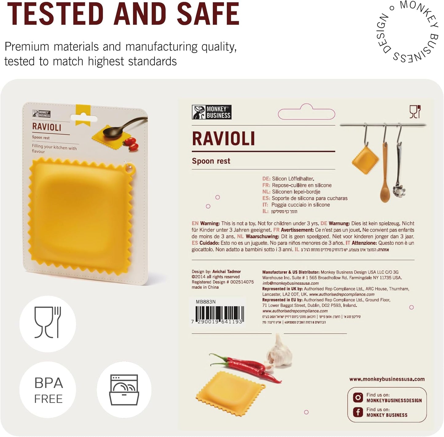 The Original Ravioli-Shaped Spoon Rest | Spoon Rest for Kitchen Counter | Cool and Cute Kitchen Accessories | from a Collection of Different Pasta-Shaped Unique Kitchen Gadgets | by Monkey Business