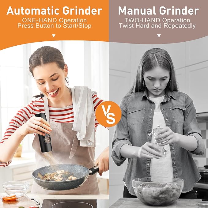Electric Salt and Pepper Grinder Set-Rechargeable Automatic Pepper Mill Grinder with LED Home Gifts for Women, USB Adjustable Coarseness shakers, One-Hand Operation for Kitchen Appliances