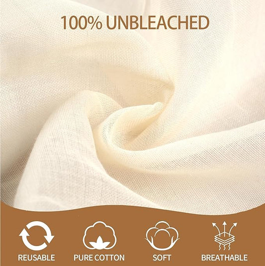 10-Pack Hemmed Cheesecloths - 20"X20" Reusable Unbleached Cotton For Cheese Making, Nut Milk, Yogurt Straining & Crafts. Food-Grade, Pre-Cut With Reinforced Edges