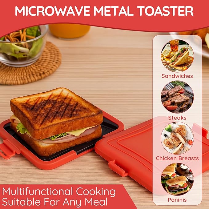 Microwave Toastie Sandwich Maker, Sandwich Toast Maker Press,Toast Panini Press,Dishwasher Safe,No Power Required,Travel-Friendly Sandwich Maker (Red)