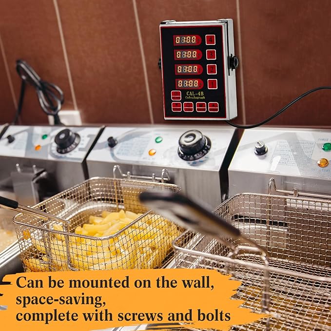 1 Pack Commercial 4 Channel Digital Kitchen Timer, Multi-Countdown Timer with Loud Alarm & Large LCD Display, Wall Mount or Countertop for Restaurant, Fry Station, Baking & Lab Use
