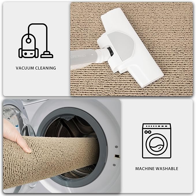 PURRUGS Machine Washable Kitchen Rug 17" x 48", Non-Slip/Skid Kitchen Runner Rugs & Floor Mats, Super Absorbent Soft Area Rugs for Sink, Kitchen & Laundry, Rolled Packaging, Beige