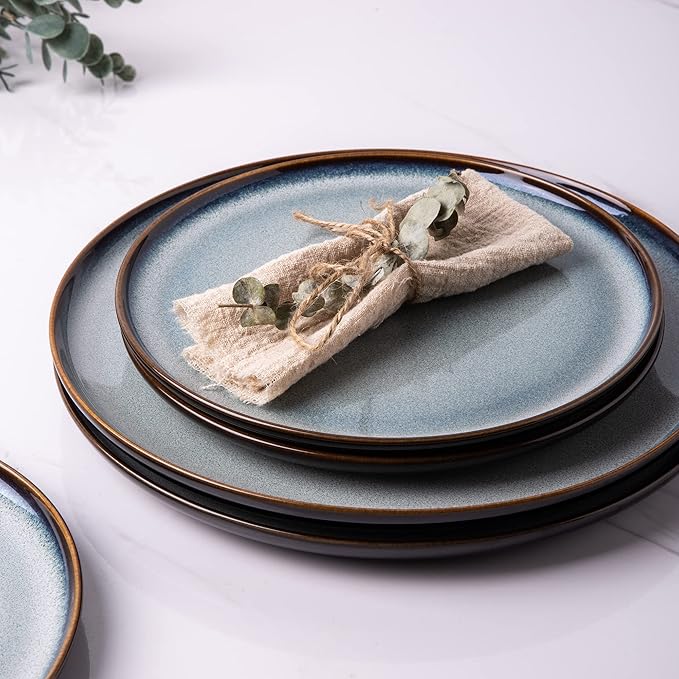 LERATIO Ceramic Dinner Plates Set of 6, 10.5 Inch Reactive Glaze Porcelain Plates, Modern Shape Dinnerware Dishes Set for Kitchen,Microwave&Dishwasher&Oven Safe, Scratch Resistant-Gray Blue