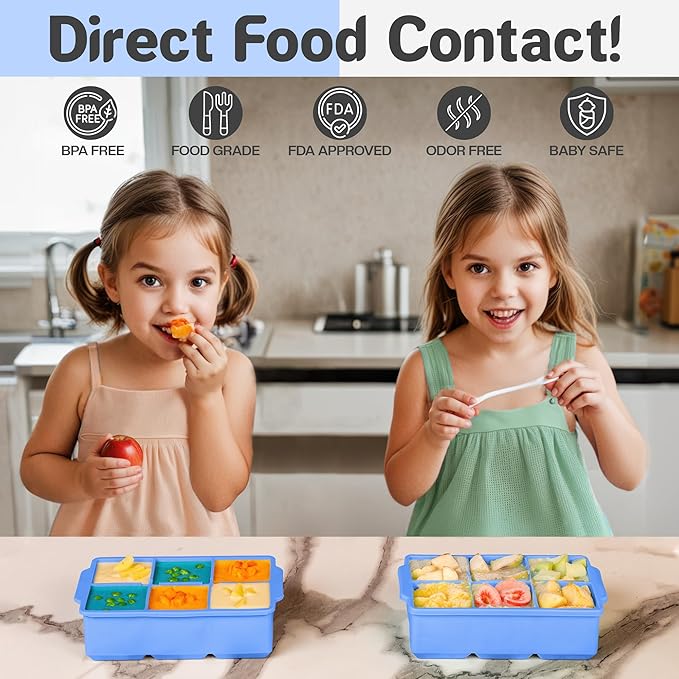 KitchFort Large Silicone Ice Cube Tray (3-Pack), Easy Release 2" Big Ice Cubes - Cocktail, Whiskey Ice Cubes Mold - Ice Trays for Freezer with Lid - Stackable Silicone Ice Tray - Blue