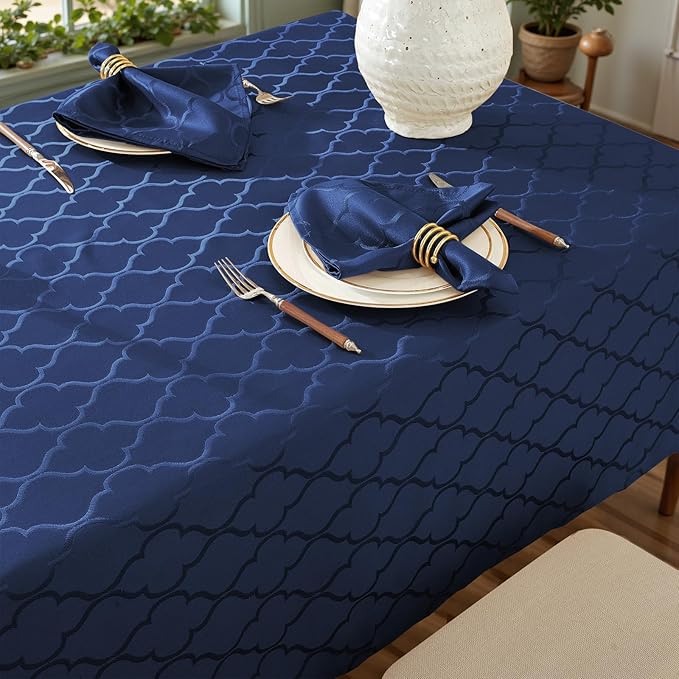 Larponder Tablecloth Rectangle, Jacquard Polyester Table Cloth, Washable & Spill Proof Table Cover for Spring Kitchen Dining Party Picnic (Rectangle, 52" x 70", Navy)