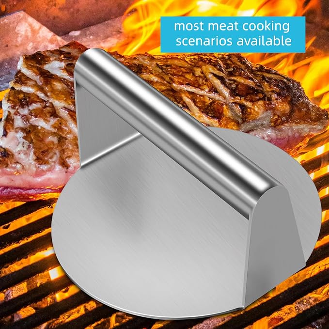 Burger Press Patty Maker,Stainless Steel Smash Burger Press With 100Pcs Parchment Papers,6.3inches Hamburger Smasher Tool,Burger Smasher for Griddle， Smashburger,Bacon,Ground Beef,Meat,Sausage