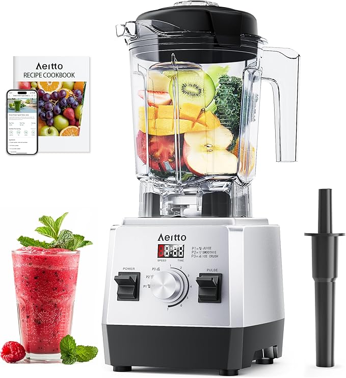 Aeitto Blenders for Kitchen 1800W Max Power Smoothie Blender with 68Oz. Jar, 3 Preset Programs & 7 Speeds, Professional Countertop Blender for Smoothies, Ice Crush, Frozen Drinks, Silver