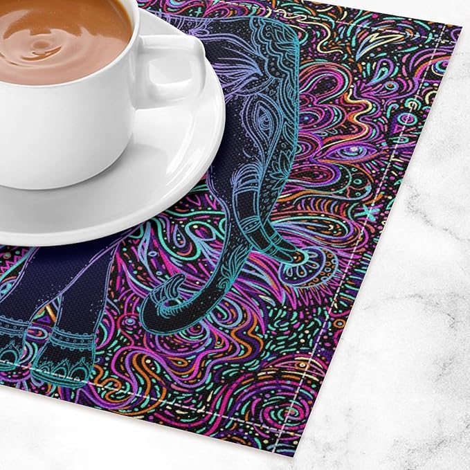 Boho Mandala Placemats Set of 4 Abstract Indian Ethnic Art Printed Dining Table Mats for Restaurant Home Kitchen Holiday Picnic Party Decor 12x18in