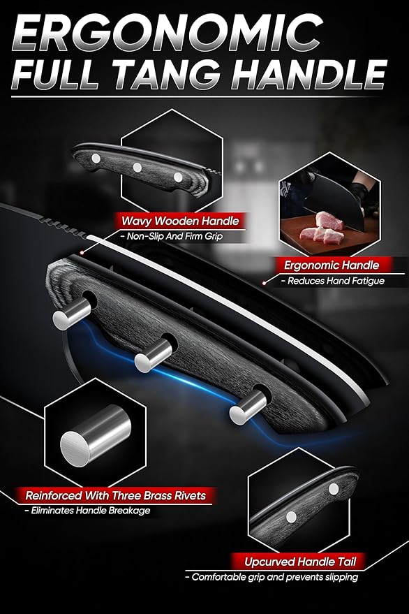 Dream Reach Chef Knife Set - 6PCS Hand Forged Black Butcher Knife Set for Meat Cutting, Serbian Cleavers with A Roll Bag for Kitchen Camping BBQ Outdoor, Birthday Mother Father Gift Idea