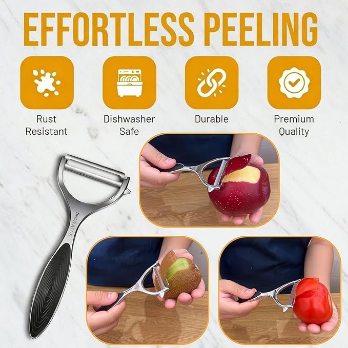 INCITATUS Vegetable Peeler – Ultra Sharp Stainless Steel Potato & Fruit Peeler, Ergonomic Non-Slip Handle, Swivel Blade for Potatoes, Carrots, Cucumbers & Apples, Kitchen Peeling Tool