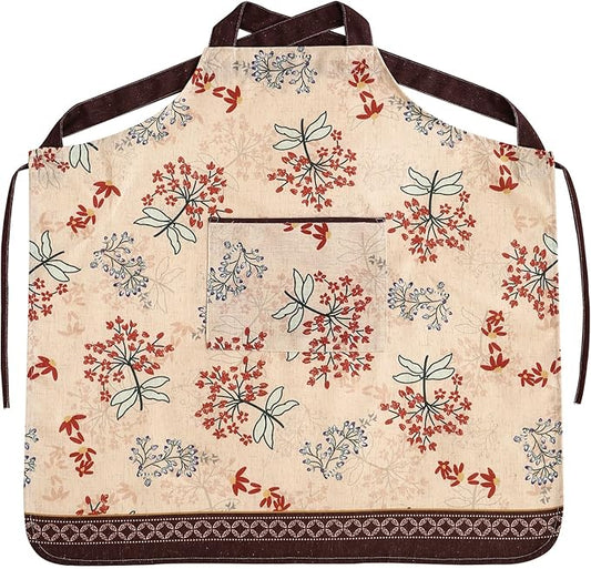 patdrea Blue Floral Linen Apron with Pocket,French Kitchen Garden Chef BBQ Aprons for Women and Men,Crisscross Back Straps
