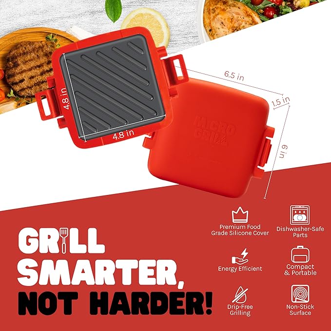 Toastie Maker, Microwave Grill, Sandwich Toaster, 3 Minute Grilled Cheese, Crispy, Panini Press, Dishwasher Safe, Office, Home, Travel & School Dorms (Red)