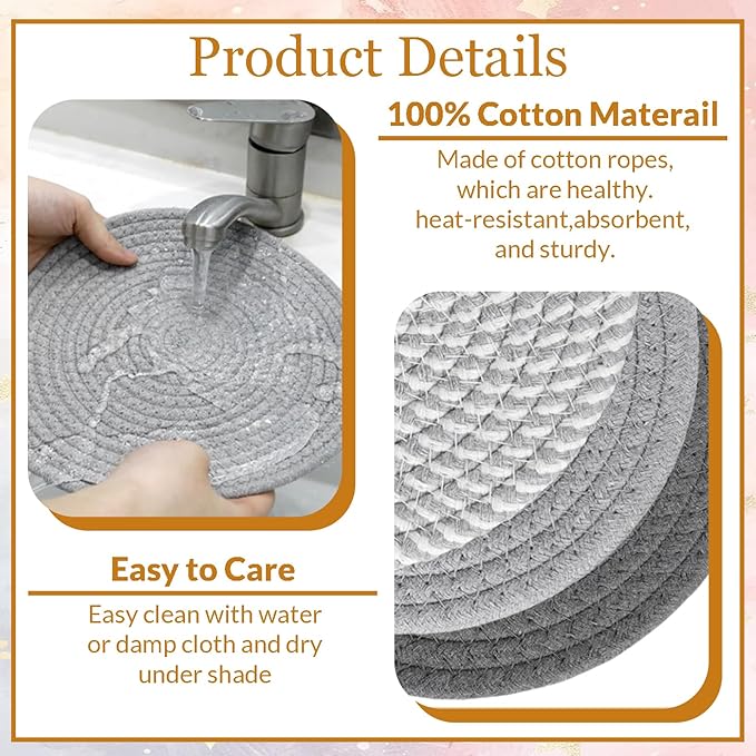 10" Trivets for Hot Dishes, Hot pots and Pans, Set of 6, Heat Resistant Pot Holders for Kitchen, Hot Pads for Countertops