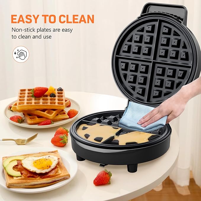 Waffle Maker, 8'' Round Classic Waffle Maker Machine, 1000W Fast Heating, Non-Stick Waffle Irons, Easy to Clean, Indicator Lights, Perfect for Breakfast